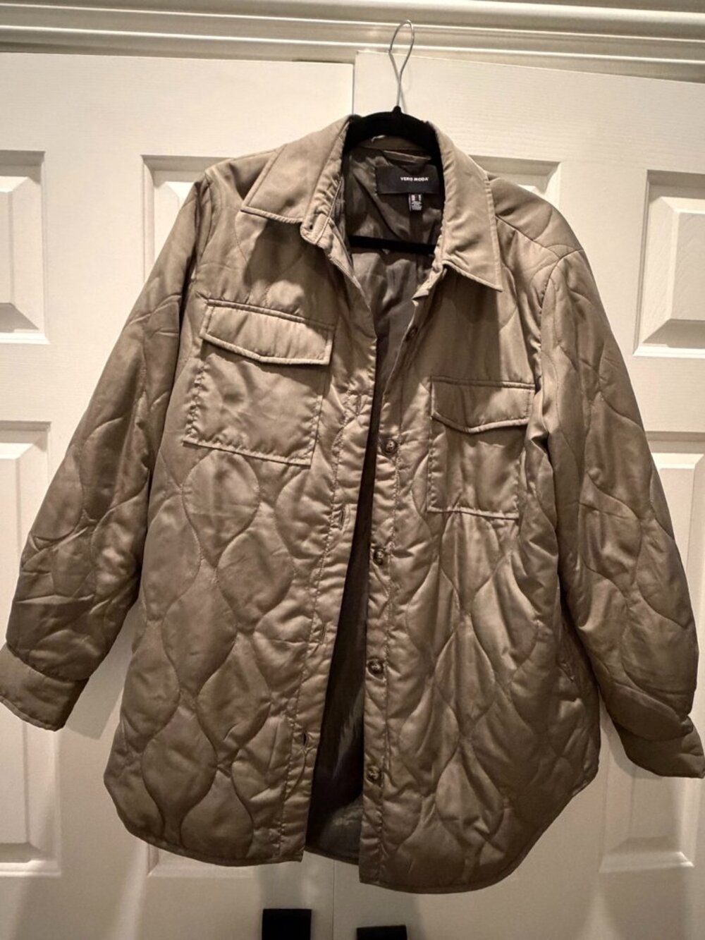 Vero Moda Quilted Shirt Jacket Taupe Olive Medium